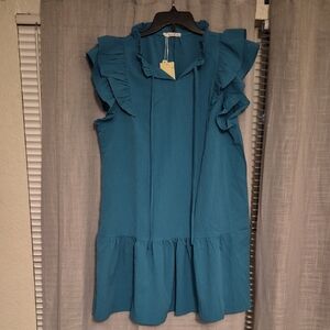 Gibson Teal Ruffle Blouse